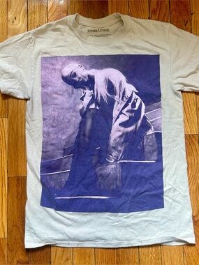 Ariana Grande Cream Short Sleeve Tee with Purple Photographic Print